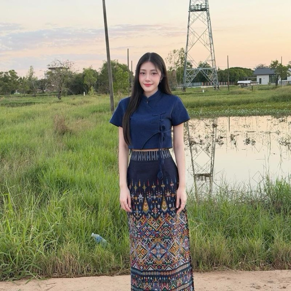 เซตผ้าไทย TANTANOD TL29 เสื้อล้านนากระโปรงทรงสอบ ผ้าฝ้ายพิมพ์ลาย มุมมองที่ 3