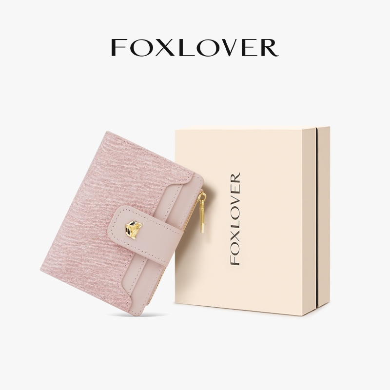 FOXLOVER กระเป๋าสตางค์ผู้หญิง สไตล์สั้น ช่องใส่การ์ด5 ช่อง ผ้าเดนิม เรียบง่ายและมีสไตล์