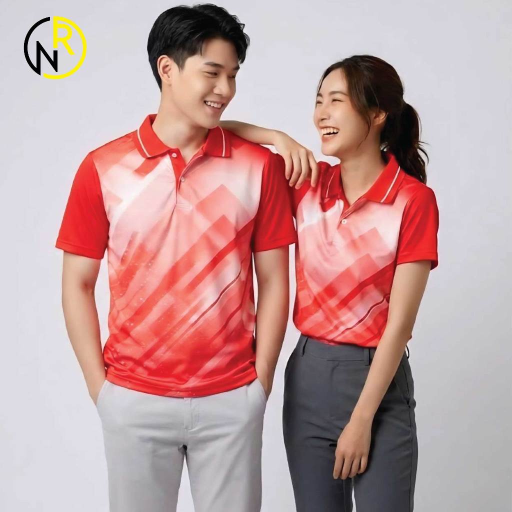 เสื้อคอปกสีแดง เสื้อสีแดง ผ้าไมโครพิมพ์ลาย เนื้อเรียบ ผ้าบางเบา ใส่สบาย ...