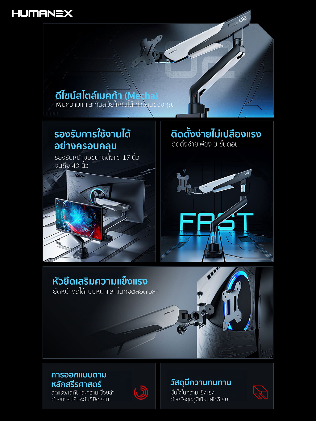 ขาตั้งจอมอนิเตอร์ Humanex Mecha-Panda TX02-1G Monitor Arm | สำหรับจอ 17 ...