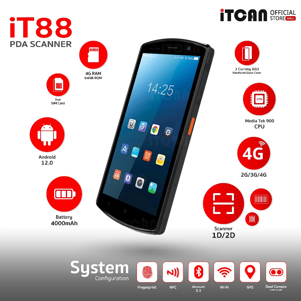 iTCAN เครื่องนับสต๊อก PDA iT88 เครื่องสแกนบาร์โค้ด เก็บข้อมูล Data 5G ...