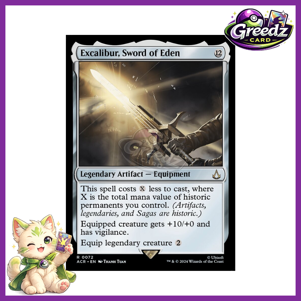 excalibur mtg card Magic The Gathering - Universes Beyond - Assassin's Creed - Excalibur, Sword of Eden (Extended Art) and Sagas are historic.) Equipped creature gets +10/+0 and has vigilance. Magic the Gathering Final Fantasy