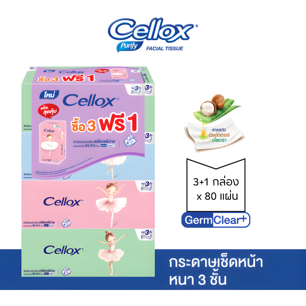 Cellox Facial Trendy Box 80 แผ่น เซลล็อกซ์ กระดาษทิชชู่เช็ดหน้า (3+1 ...