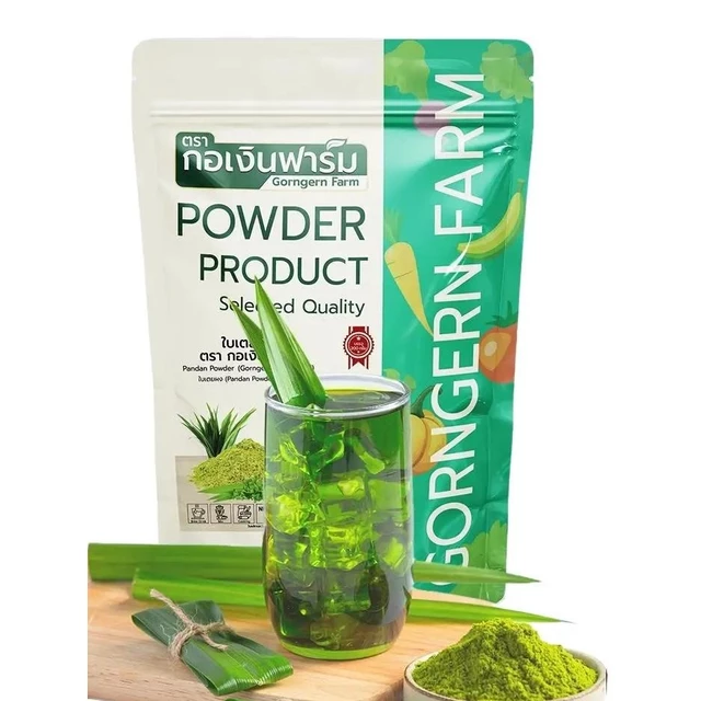 ใบเตยผง ตรากอเงินฟาร์ม PANDAN POWDER Gorngernfarm Brand ใบเตย100% เนื้อละเอียด ขนม อาหาร เครื่องดื่ม