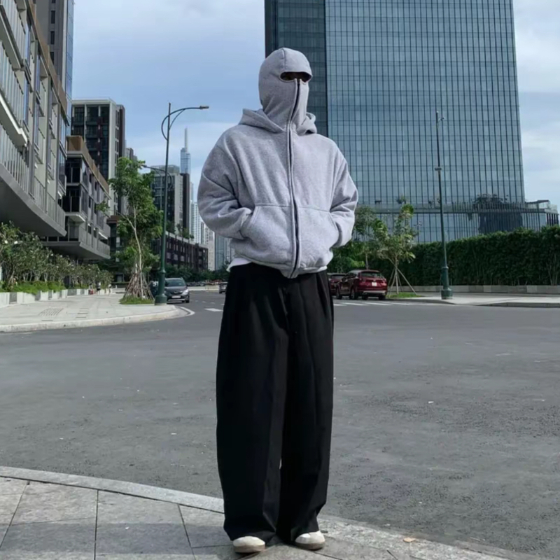 Boxy Form Ninja Zip Hoodie with 2 Balaclava Face Covers, Unisex