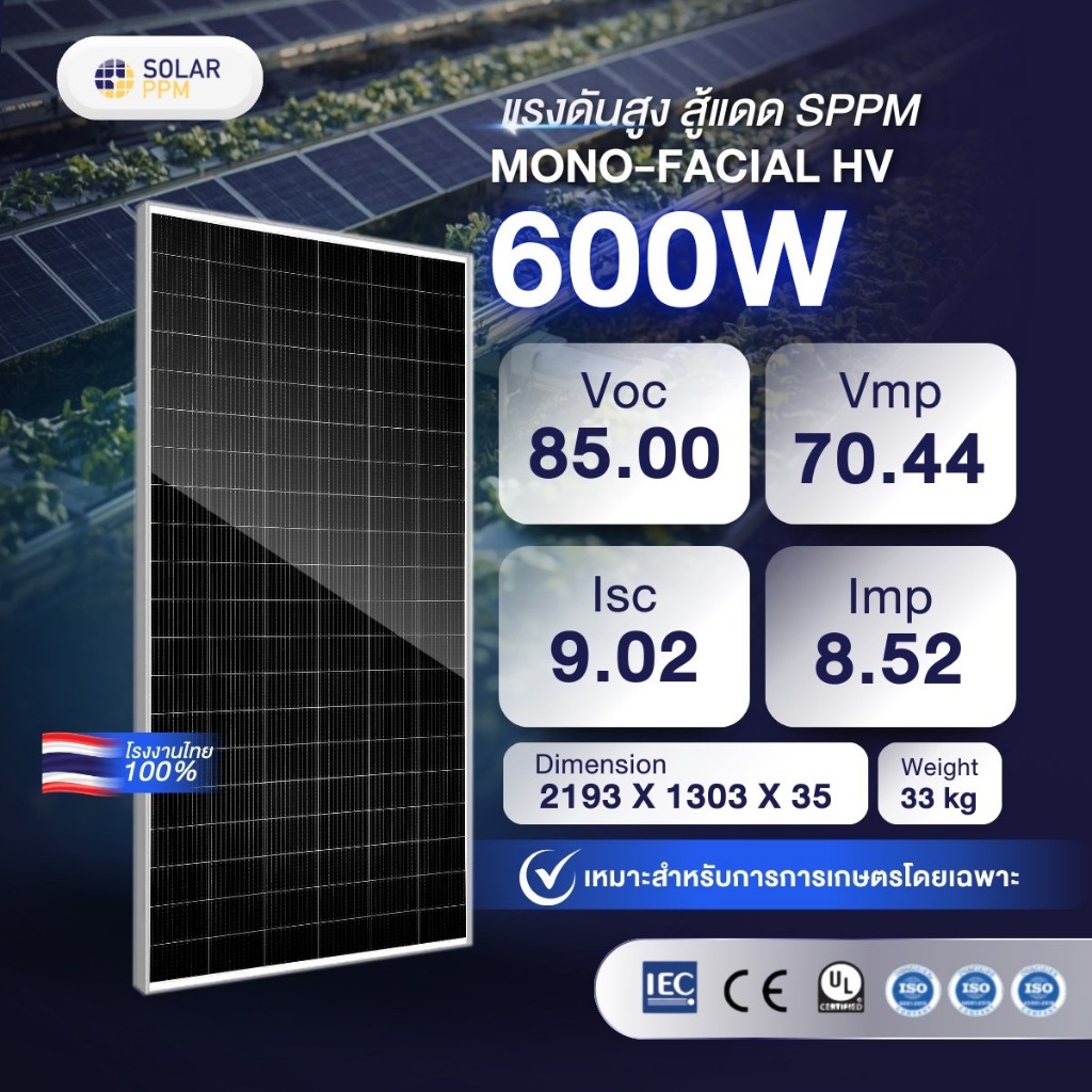 Solar PPM แผงโซล่าเซลล์แบรนด์คนไทย (600W HIGH VOLT) แผงพลังงานแสง ...