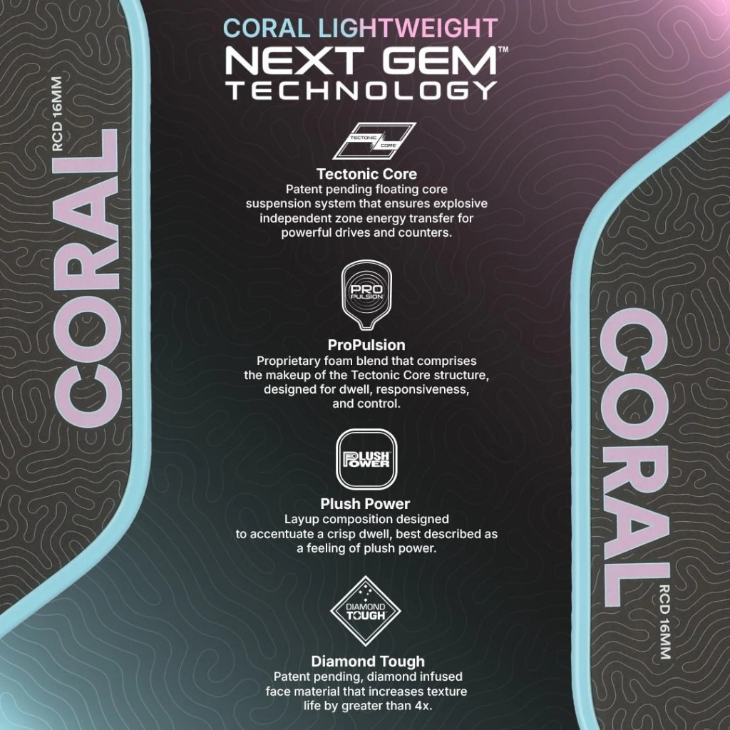 Six Zero Coral 16mm Lightweight Pickleball Paddle