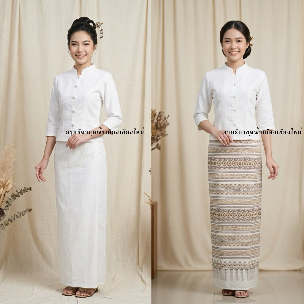ชุดจิตรลดาสีขาว SAITIDA ผ้าฝ้ายชินมัย ไม่อัดกาว ใส่สบาย ราคาดี