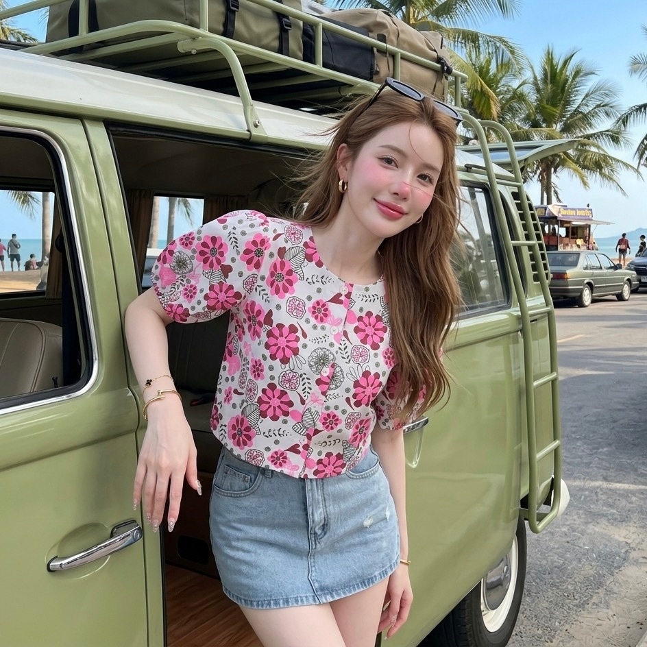 LANNA – เสื้อลายดอก เสื้อใส่สงกรานต์ เสื้อผู้หญิง งานปีใหม่ งานบุญ กระดุมแกะได้ทุกเม็ด ผ้าฝ้ายพิมพ์ลายทรงสวยมากค่ะ