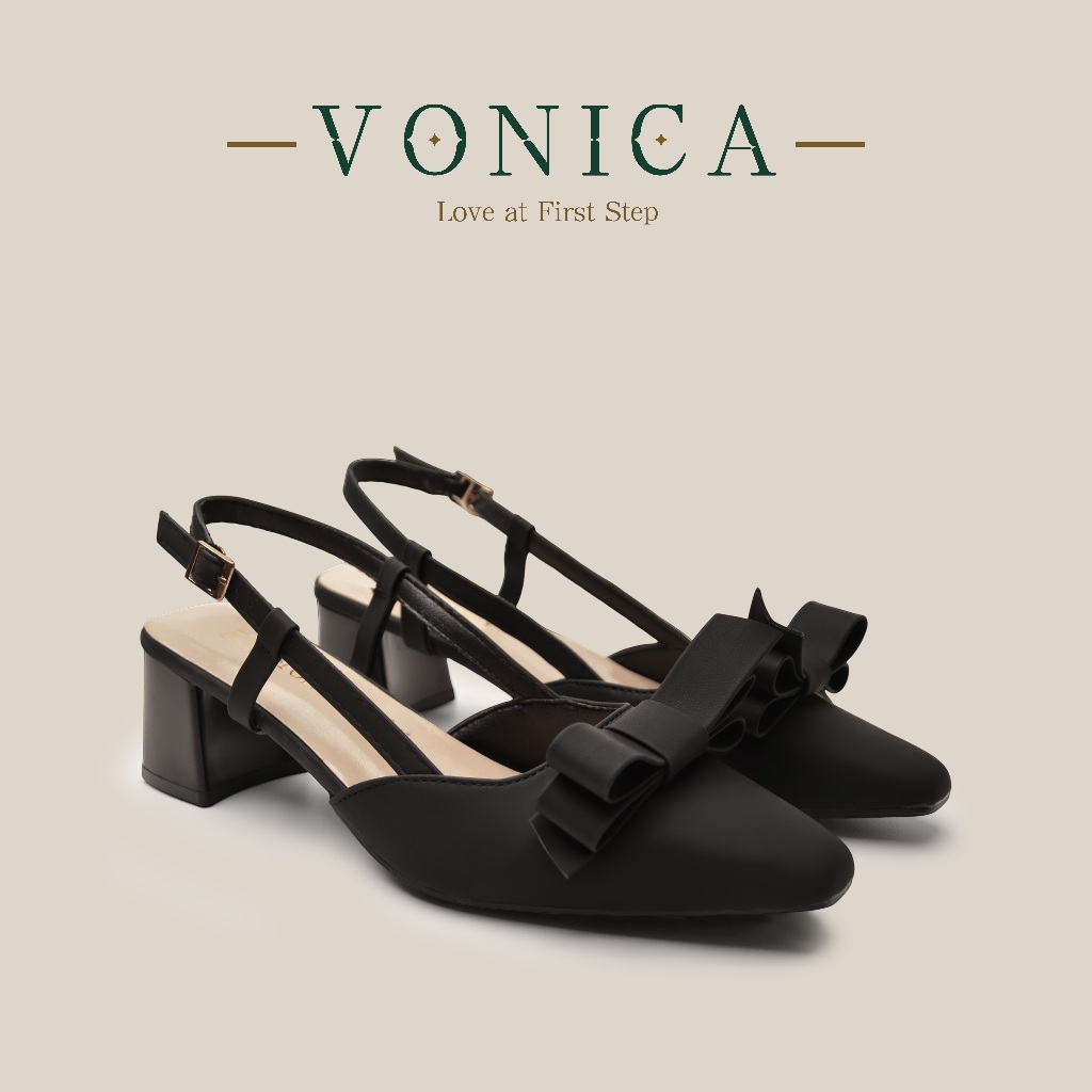 VONICA รองเท้าแตะผู้หญิงแฟชั่น ส้นสูง 2 นิ้ว แต่งโบว์ สีดำ สไตล์เกาหลี ...
