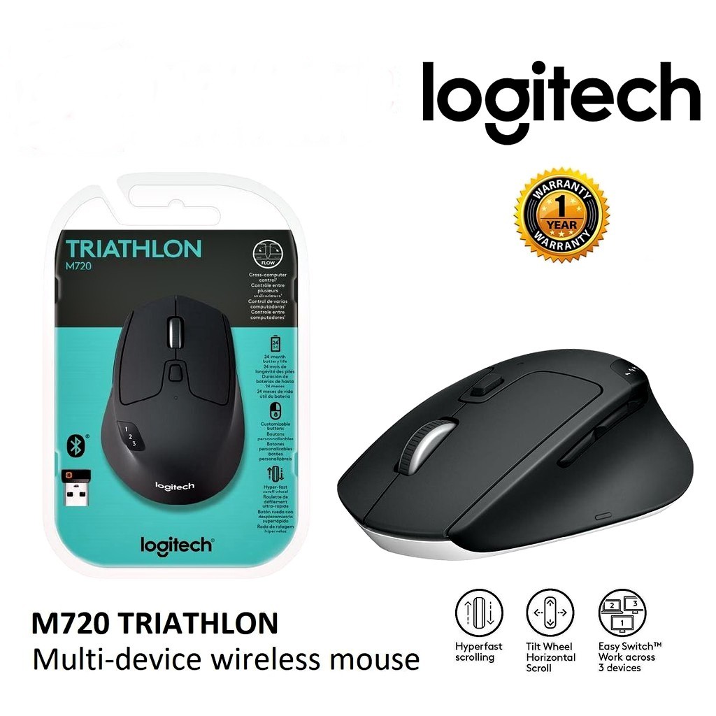 Logitech M720 Triathlon Mouse Wireless Bluetooth 1000 DPI per Ufficio e Uso Universale | VG Informatica