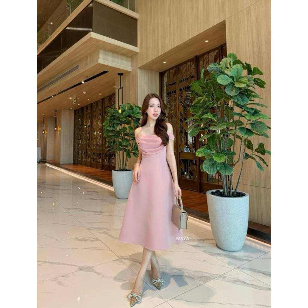 เดรสสายเดี่ยวออกงาน ผ้าอัดกาว ทรงสวย พรางสะโพก ไซส์ S-3XL หลายสี | Maya G136 มุมมองที่ 6