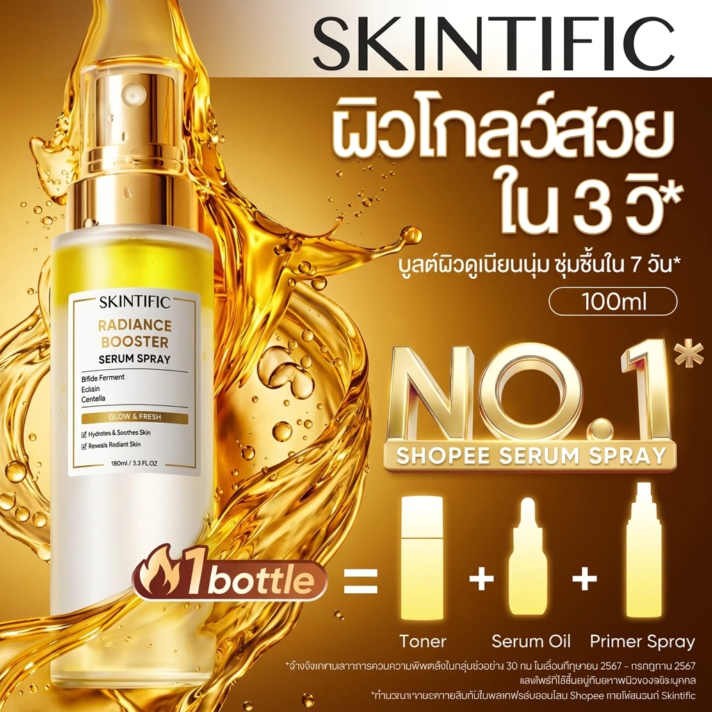 รูปสินค้า SKINTIFIC Radiance Booster Serum Spray สเปรย์เซรั่มบำรุงผิว 3 in 1 เพิ่มความสดชื่นและล็อคเมคอัพ