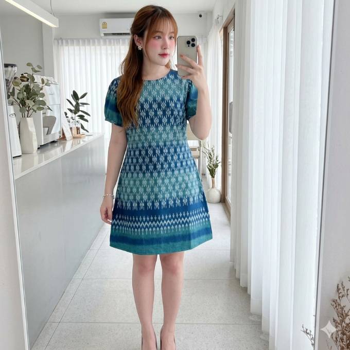 เดรสผ้าฝ้ายเชียงใหม่ ทรงA พรางพุง สีสวย ใส่สบาย พร้อมส่งเก็บปลายทาง มุมมองที่ 4