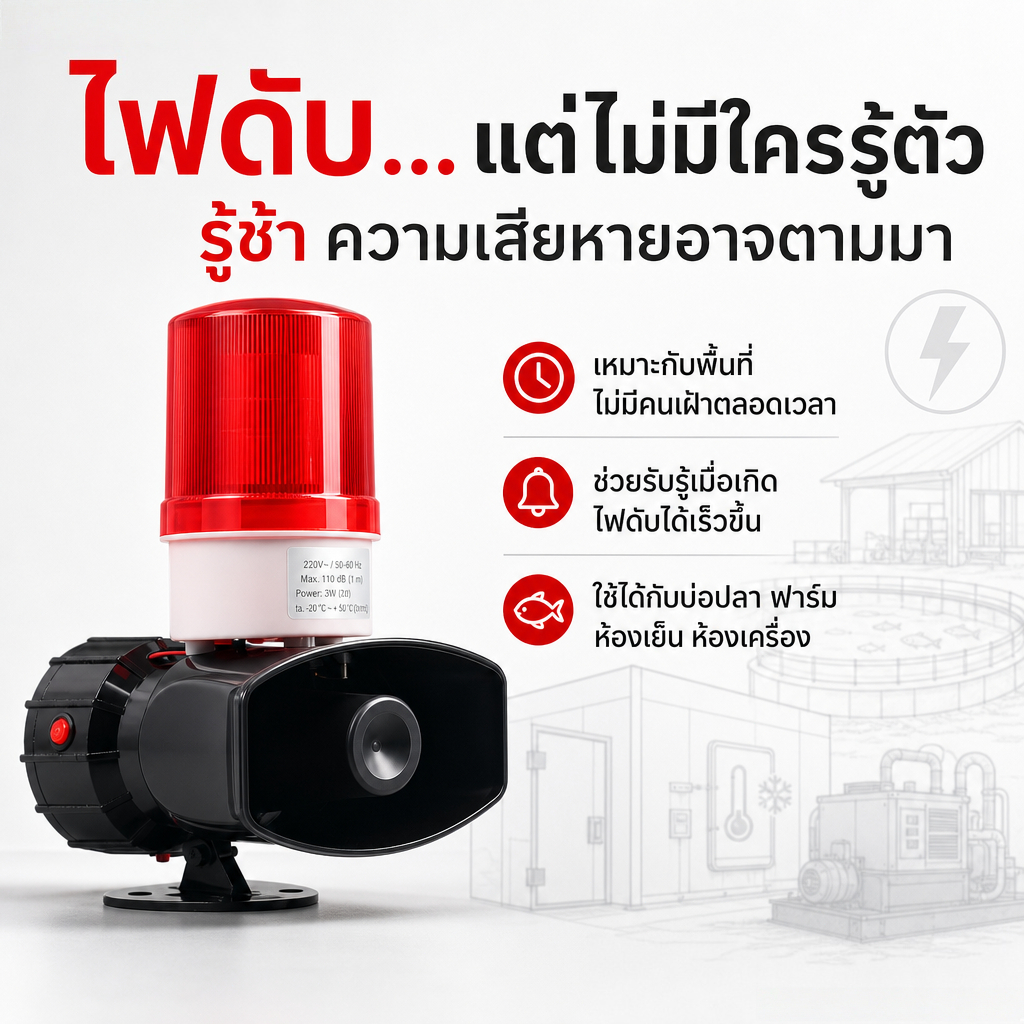 อุปกรณ์เตือนภัยไฟฟ้า สัญญาณฉุกเฉิน สำหรับฟาร์มไก่/เลี้ยงกุ้ง/โรงงาน พร้อมปลั๊กยุโรป