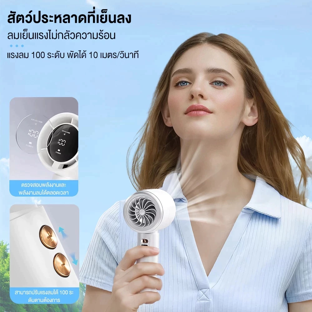 พัดลมพกพา Turbo จอ LED ปรับลมได้ 100 ระดับ - ลมแรงสะใจ ชีวิตดีขึ้นไม่ต้องทนร้อนบนรถไฟฟ้า (พัดลม พก พา turtle) 2