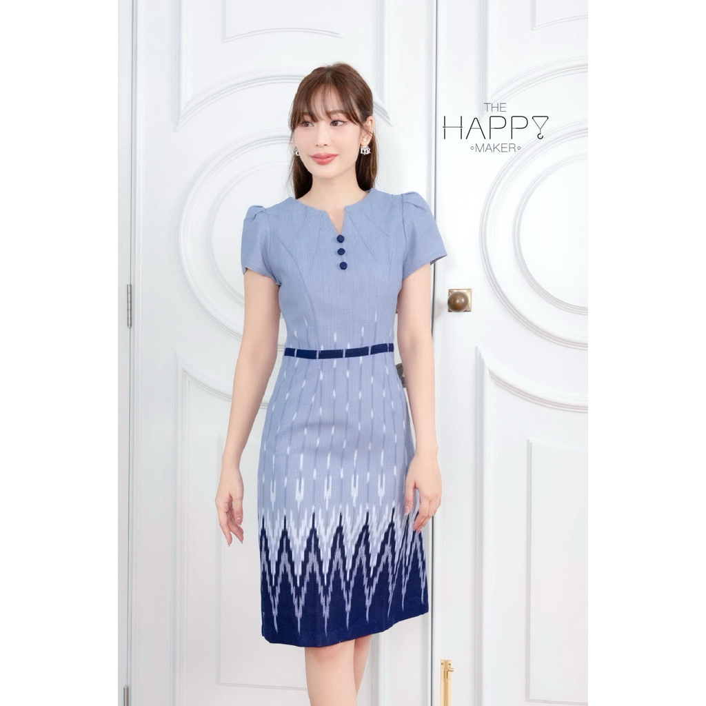 เดรสผ้าไทยฝ้ายเปลือกไม้ลายสายฝน ชุดทำงานหรู ไซส์ S-3XL ใส่แล้วขับผิว พรางพุง มุมมองที่ 3