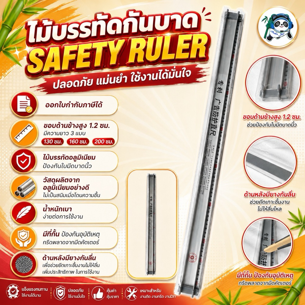 ไม้บรรทัดกันบาด Safety Ruler ไม้บรรทัดอลูมิเนียม ป้องกันใบมีดบาดนิ้ว ...