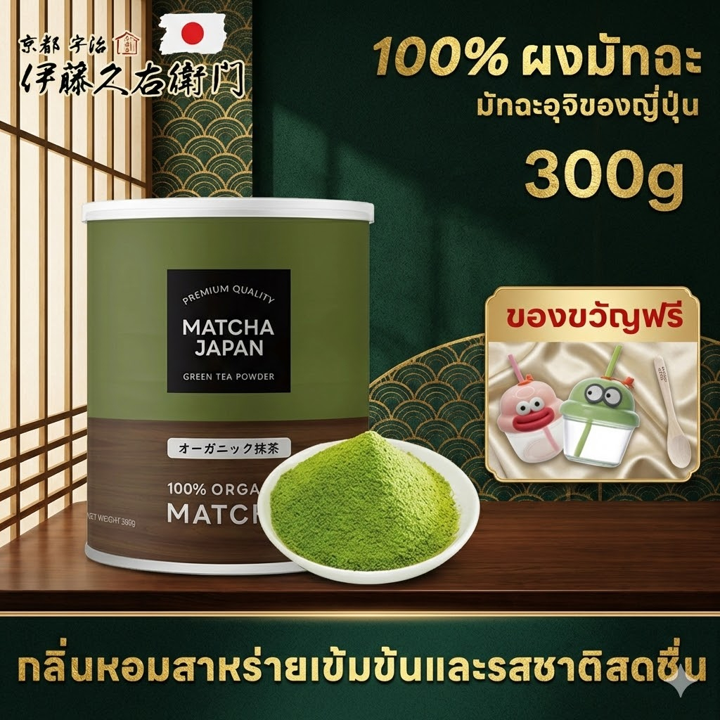 Matcha Japan ผงมัทฉะแท้ ออร์แกนิค มี อย. ผงชาเขียวคีโตทานได้ ไม่ผสมแป้งและน้ำตาล ไม่ขม 300g