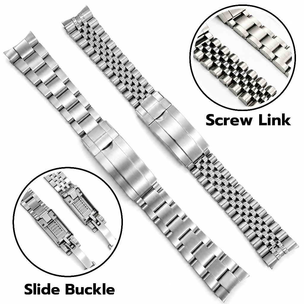 สาย Oyster / Jubilee สำหรับ Rolex SUB และ Seiko Mod | Screw Link | Slide Buckle | Stainless Steel B…