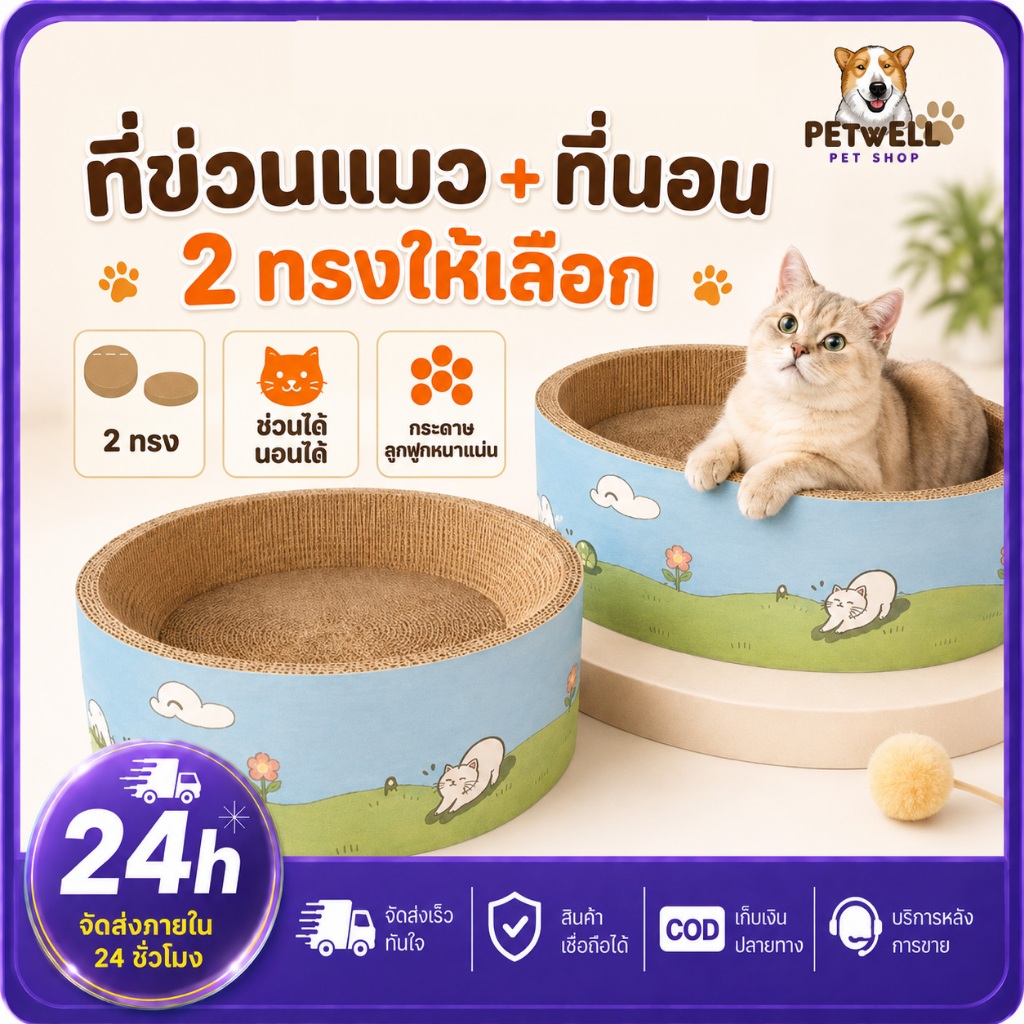 PETWELL อ่างลับเล็บแมว 2in1 ทรงกลมและวงรี