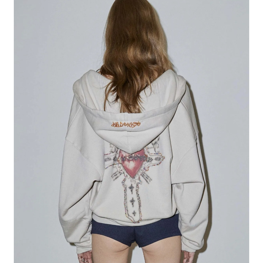 Sculptor Beaded Saint Hoodie Zip-Up (Charcoal, Dirty White