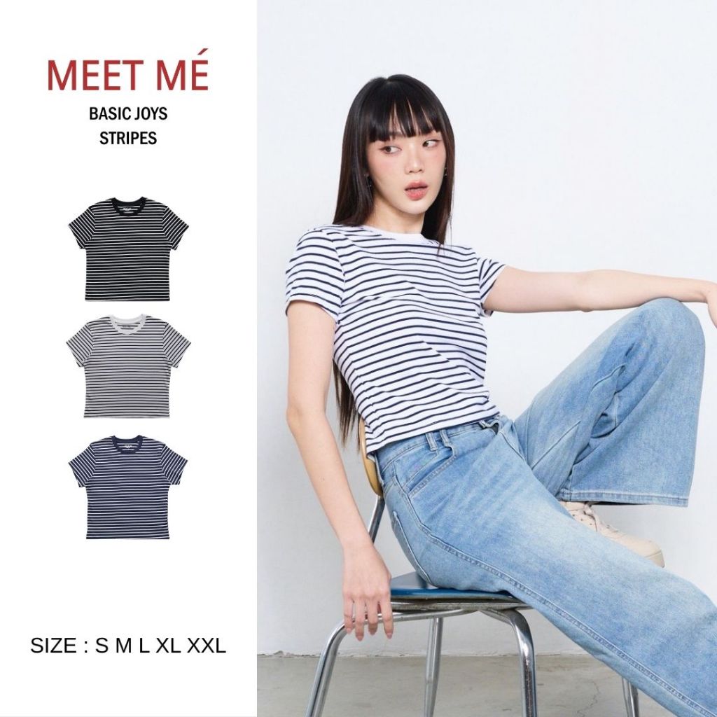MEET ME - Top 014 I BASIC JOYS STRIPES เสื้อครอปลายทาง | Shopee Thailand