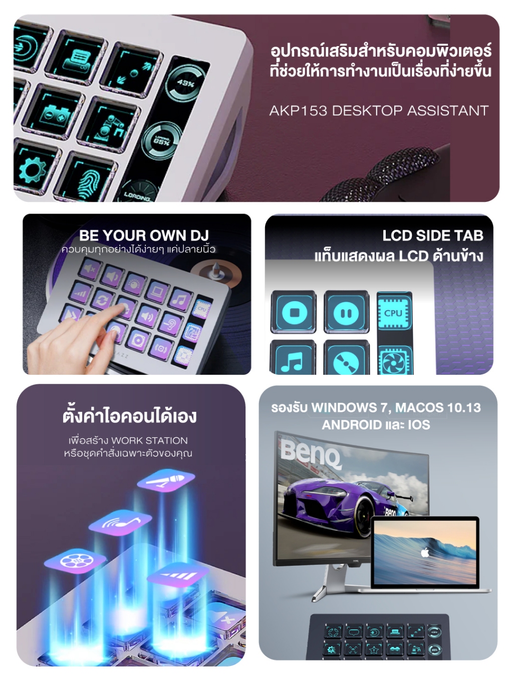 อุปกรณ์เสริมเดสก์ท็อป Ajazz AKP153 Desktop Helper with 15 LCD Switch ...
