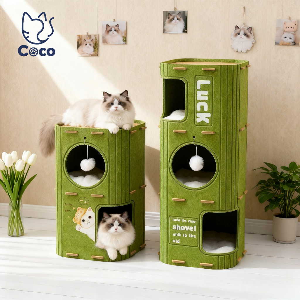 COCO-PE โครงปีนแมวหลายชั้น รวมเตียงนอนแมว