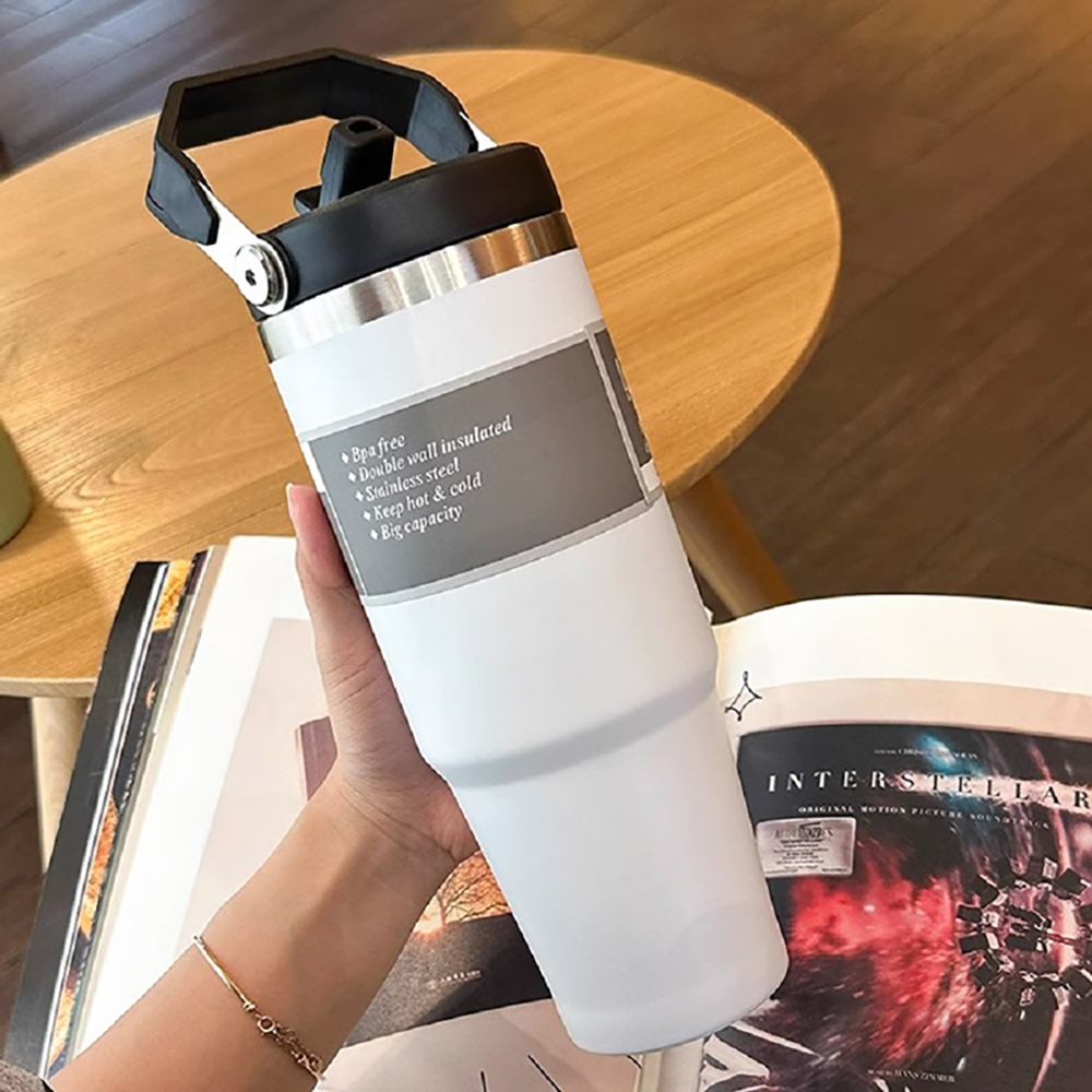 แก้วเก็บความเย็น 890ML 30oz รุ่นมีหูหิ้วมีหลอด เก็บอุณหภูมิร้อน-เย็น สแตนเลส พร้อมหลอด แก้วเยติ กระติ๊ก