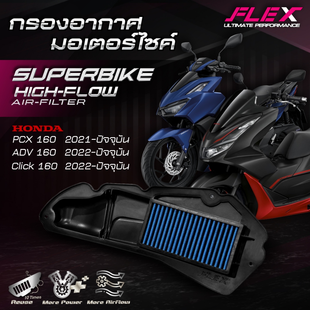 กรองอากาศรถมอเตอร์ไซค์ SUPERBIKE FLEX ตรงรุ่น HONDA PCX 160 cc. ปี 2021 ...