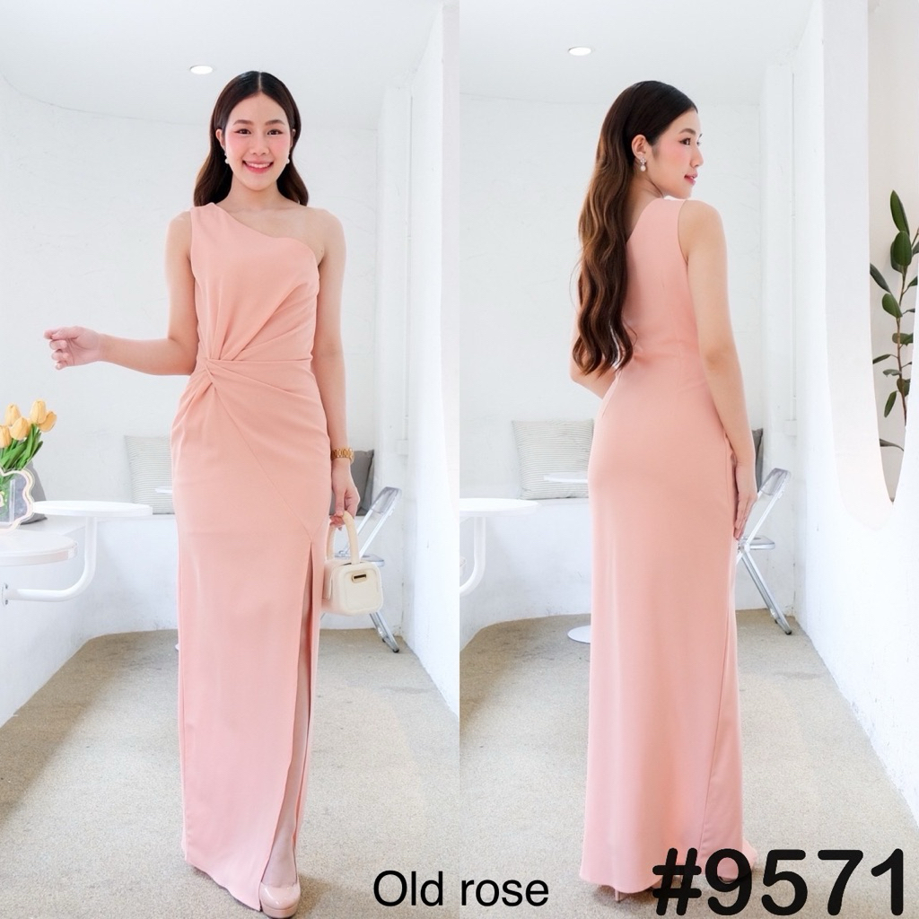 เดรสเกาหลีบ่าเดียว เรียบหรู ชุดออกงาน 2025 ผ้าดี ไซส์ S-XL | VO9571