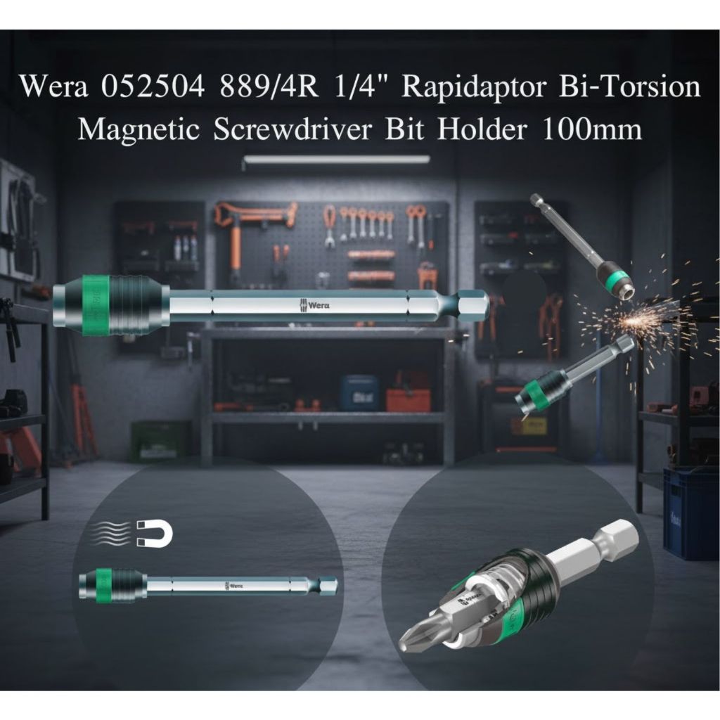 Wera Rapidaptor 889/4 Universal Quick-Release Bit Holder – 100mm, Magnetic, Single-Hand Operation For 1/4" Hex Bits
