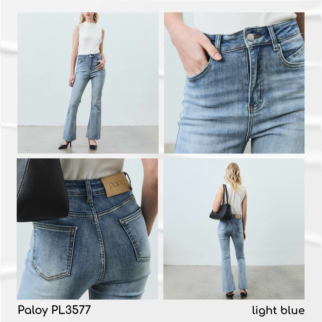 [Best Seller] Paloy - PL3577 กางเกงยีนส์ขาม้า เอวสูง ผ้ายืดใส่สบาย - 3