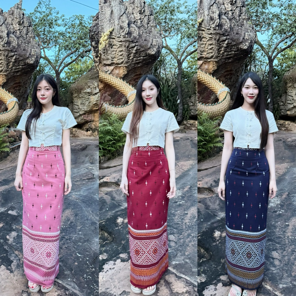 ชุดเซต เสื้อกระดุมไข่มุกตัวปลา กระโปรงทรงสอบ ผ่าหลัง(ผ้าฝ้ายพิมพ์ลาย)