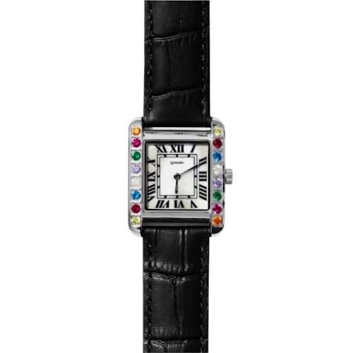 LAPHONT GEM WATCH LARGE SILVER CASE MOP BLACK NUMBER DIAL