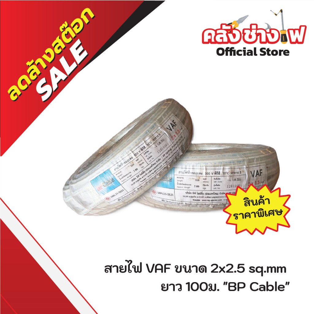 สายไฟ VAF ขนาด 2x2.5 sq.mm ยาว 100ม. ยี่ห้อ BP Cable | Shopee Thailand