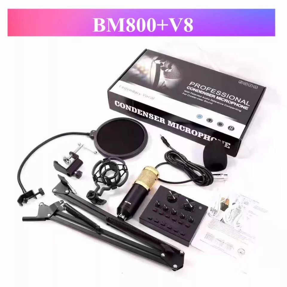 V8 SET Sound card พร้อมไมล์BM800 การ์ดเสียงสุดฮิตสำหรับไลฟ์ใช้งานง่าย ...