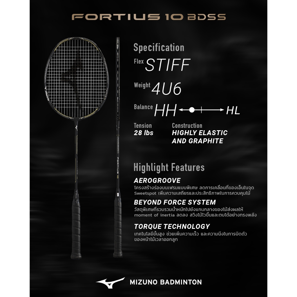 Mizuno ไม้แบดมินตันรุ่น FORTIUS 10 2025 BDSS (MADE IN JAPAN) แถม