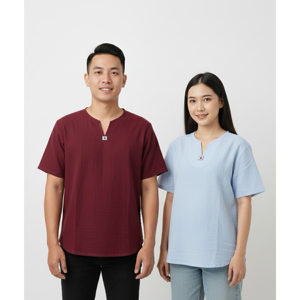 เสื้อคอวี ผ้าสาลู เสื้อล้านนาพื้นเมือง แขนสั้น สำหรับชายและหญิง ผ้าบาง ใส่สบาย