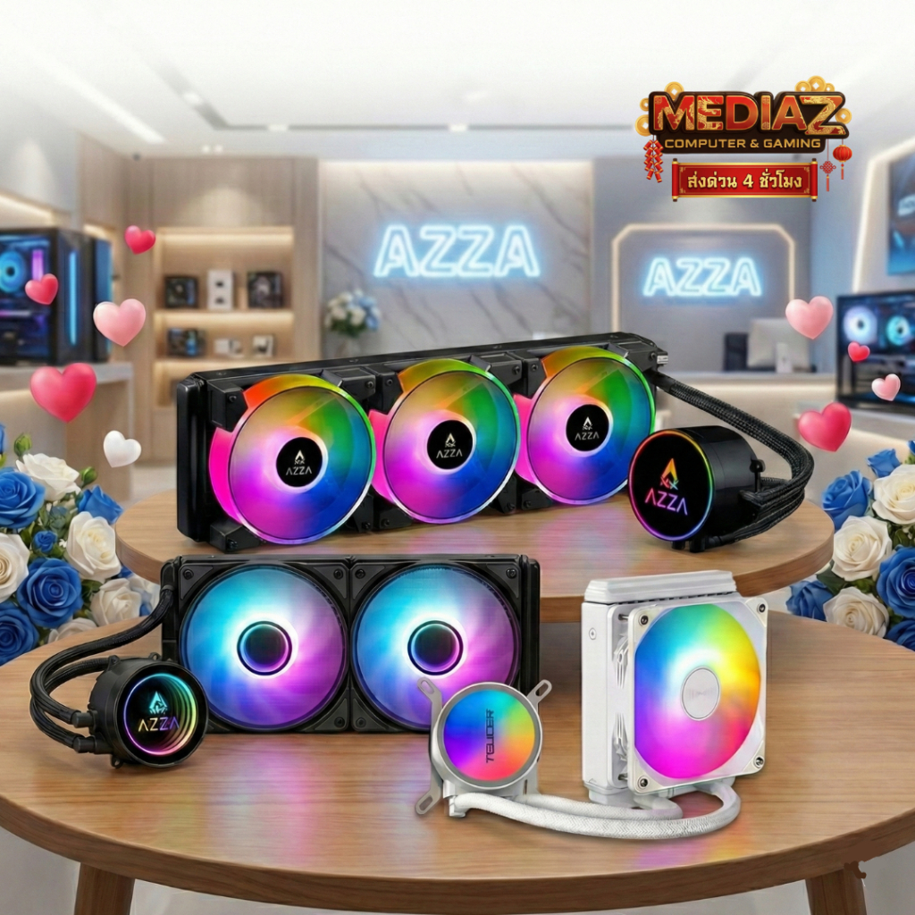ส่งทันที ชุดน้ำ 1ตอน 2ตอน 3ตอน ดำ ขาว Mute AZZA Liquid Cooler 120 240 ...