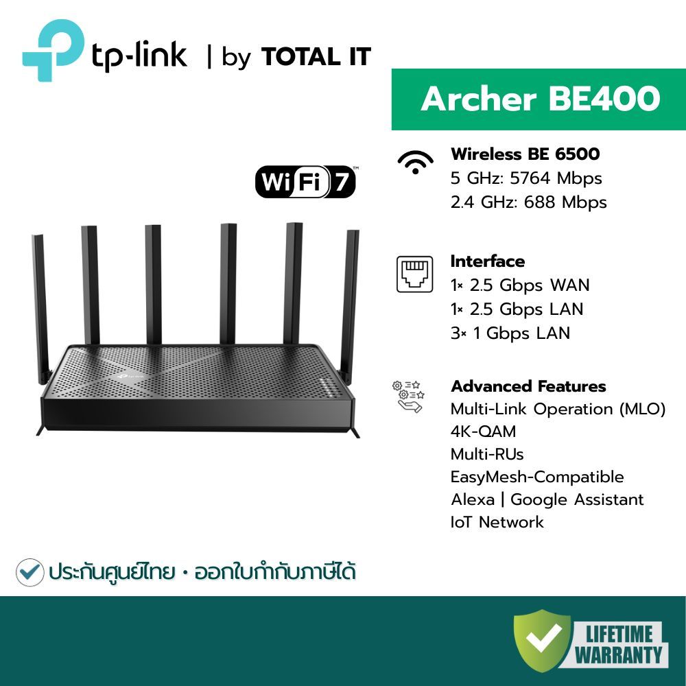 TP-Link Archer BE400 Router WiFi 7 BE6500 Dual-Band | พอร์ต 2.5G คู่ ...