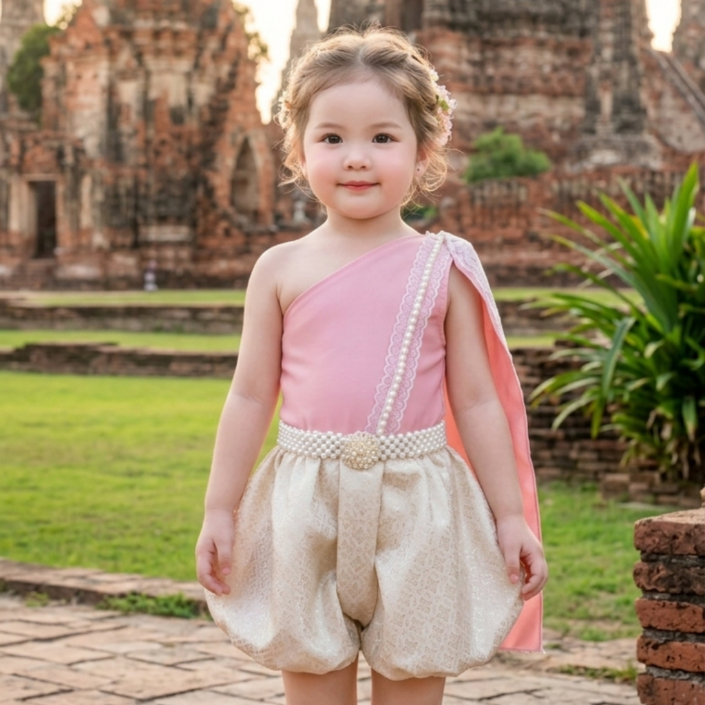 ชุดไทยเด็กผู้หญิงผ้าไหมประยุกต์ กระโปรงบอลลูน 3 สีสวย พร้อมส่ง น่ารักหรูหรา มุมมองที่ 3