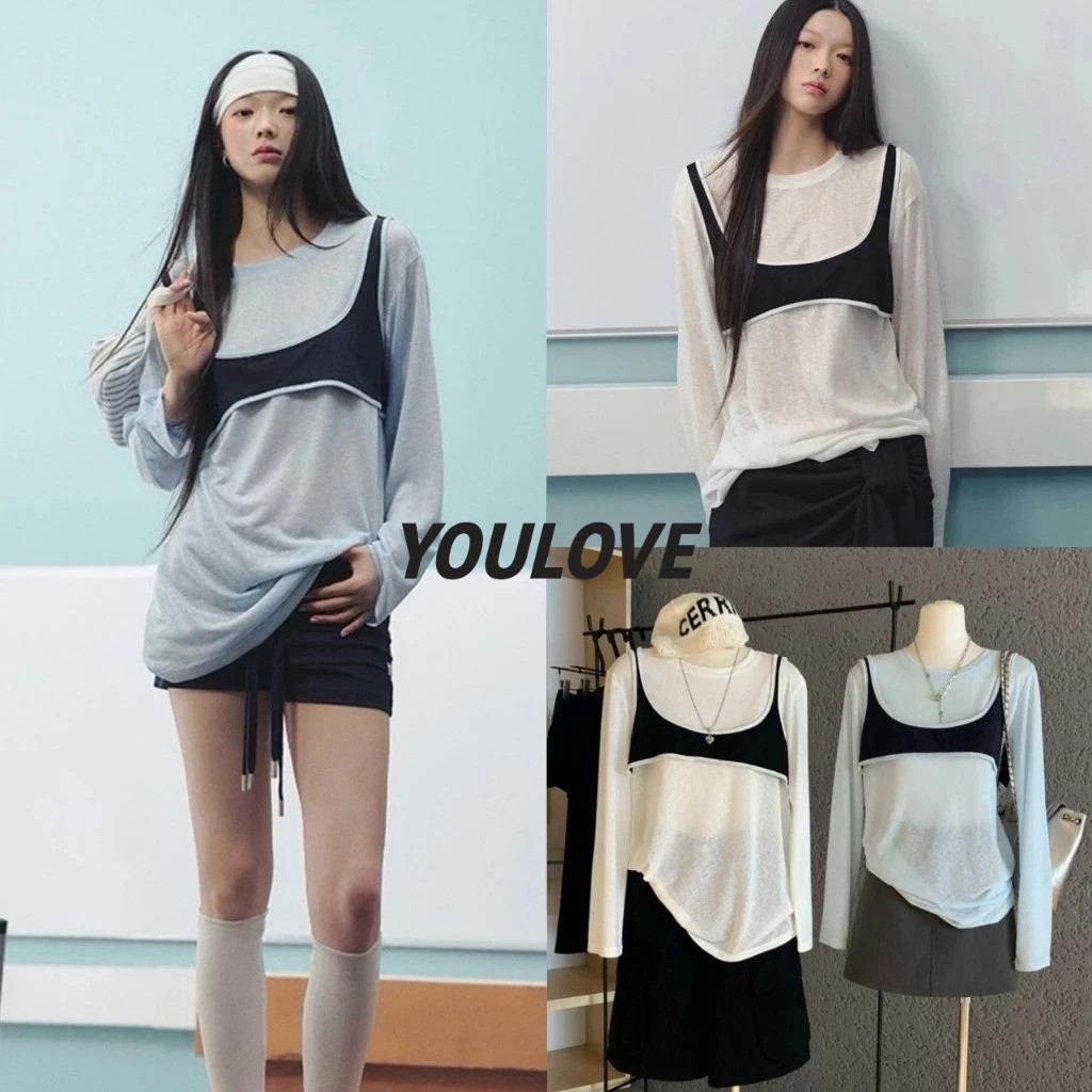 พร้อมส่งกรุงเทพ✨เสื้อเชิ้ตแขนยาวผ้าบางกันแดดแบบปลอมสองชิ้น สไตล์เกาหลี ทรงหลวมซ่อนไขมันผอมสวย