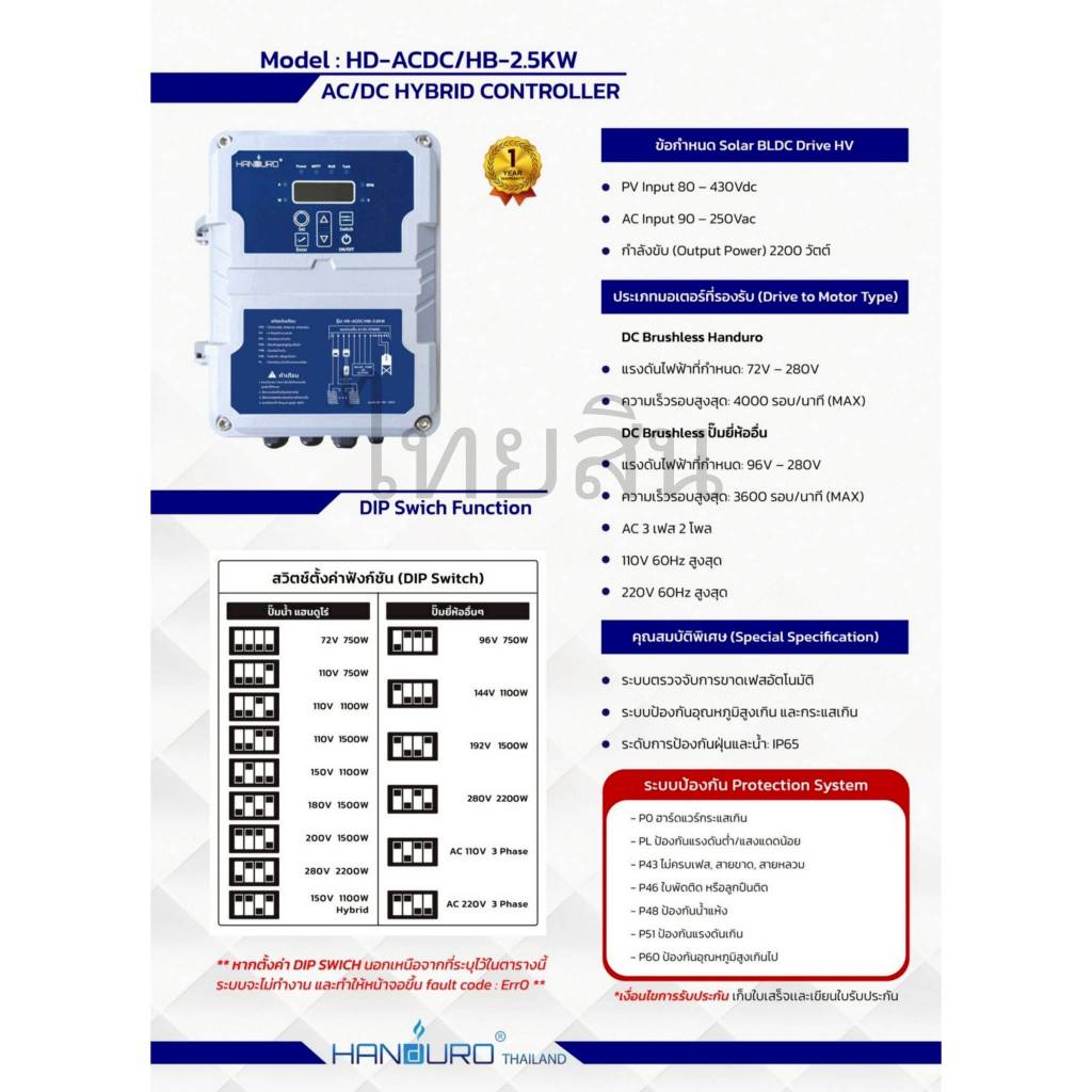 กล่องควบคุมปั้มน้ำโซล่าเซลล์ AC/DC Hybrid controller box handuro 750 ...