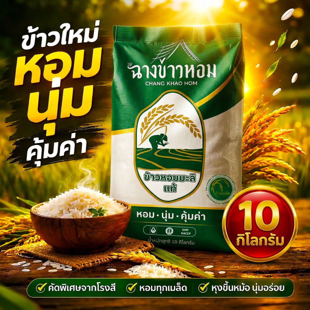[10 กก.] ข้าวหอมมะลิใหม่ ปี69 ราคาประหยัด เมล็ดจะมีความแตกหัก แต่หุงออกมาอร่อย หอม นุ่ม ตราฉางข้าวหอม จากจ.ศรีสะเกษ