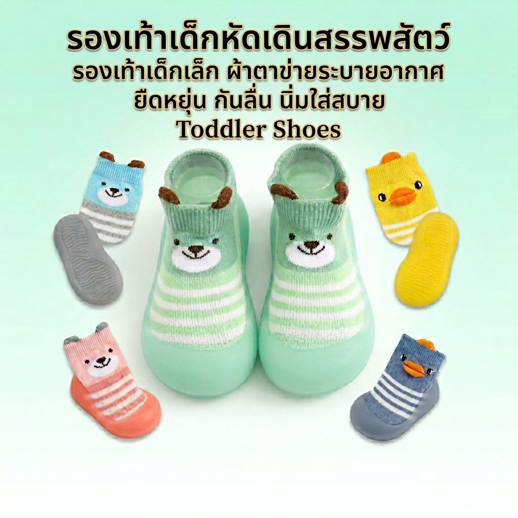 รองเท้าเด็กหัดเดินสรรพสัตว์ รองเท้าเด็กเล็ก ผ้าตาข่ายระบายอากาศ ยืดหยุ่น กันลื่น นิ่มใส่สบาย Toddler Shoes