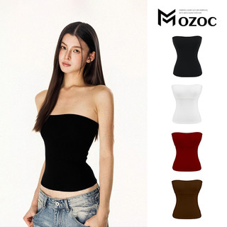 MOZOC Basic Bodycon Plain Tube Top หลายสีทําจากผ้าฝ้ายบางเย็นมาพร้อมแผ่นรองหน้าอก