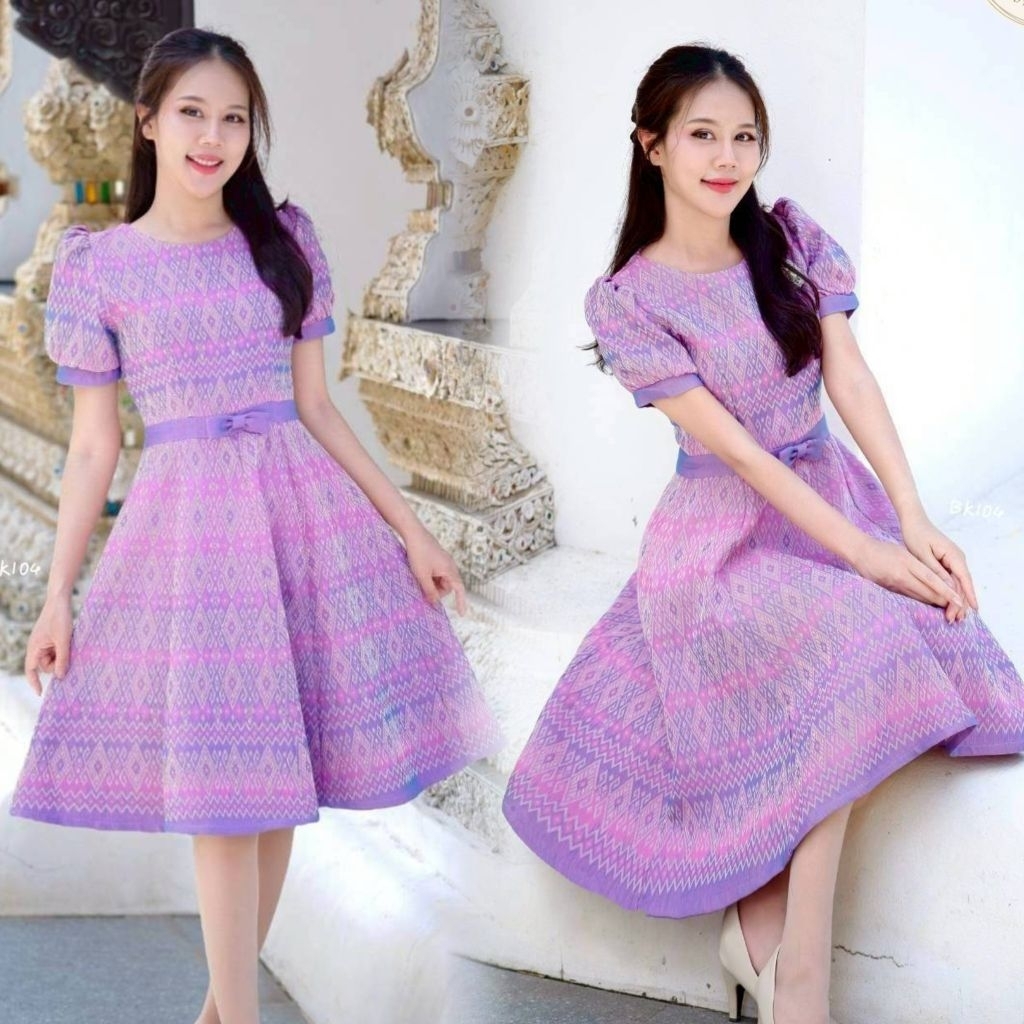 เดรสผ้าไทยผ้าฝ้ายทอลายพรีเมียม ทรงย้วยพรางพุง ไซส์ S-2XL ราคาถูกที่สุด มุมมองที่ 6