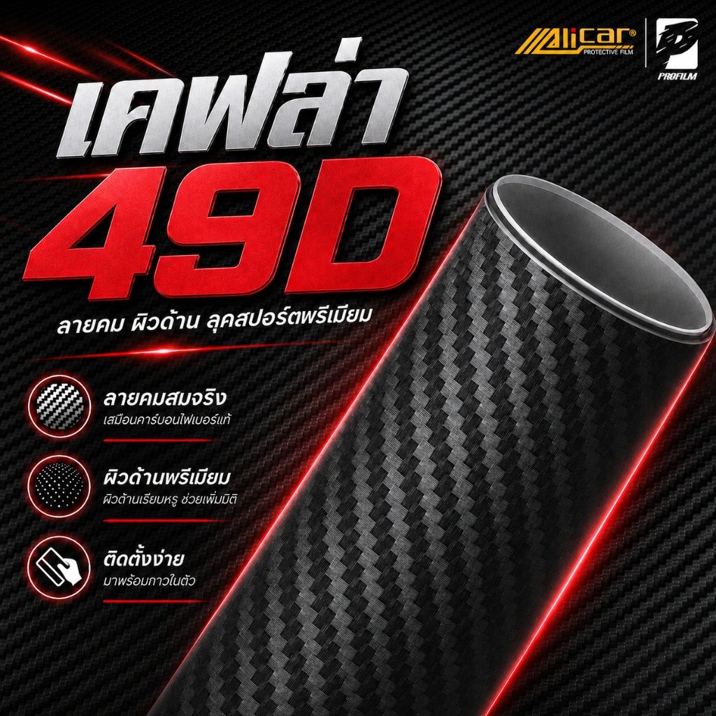 [Alicar แท้ 100%] สติ๊กเกอร์เคฟล่า 49D ผิวด้าน ติดรถยนต์ ติดมอไซค์ เคฟ ...